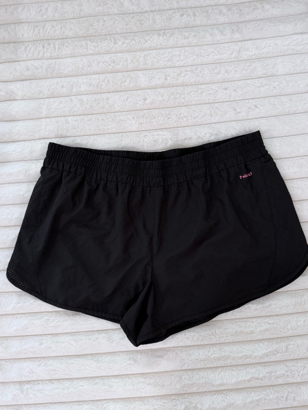 Hind Black Athletic Running Shorts with Pink Logo